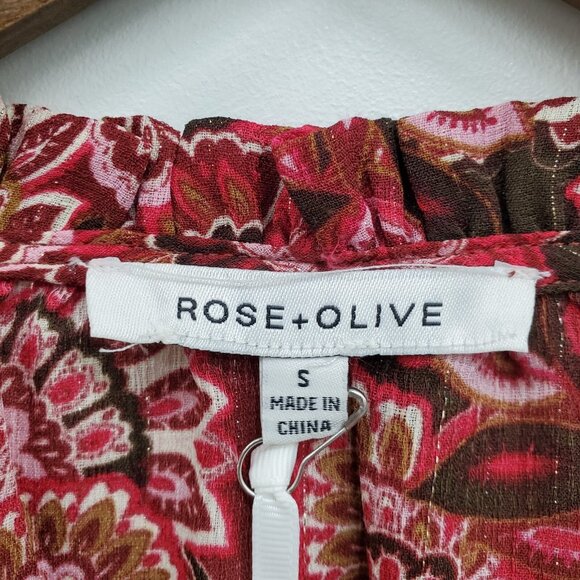 Rose + Olive Boho Floral Babydoll Dress Burgundy Red Pink Long Sleeve Size S NWT - Picture 11 of 15